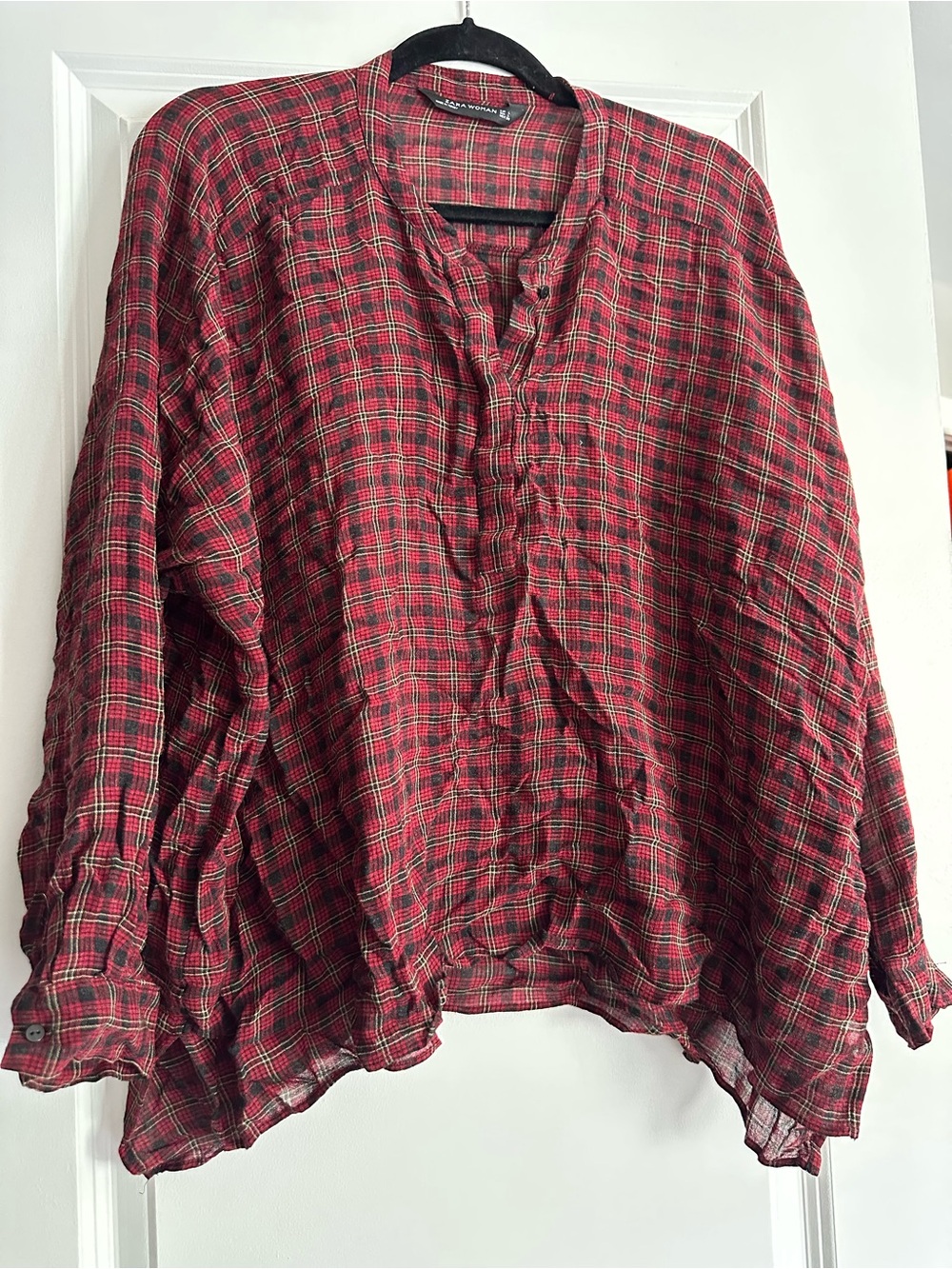 Zara sheer Flannel button down shirt long sleeve , Size L